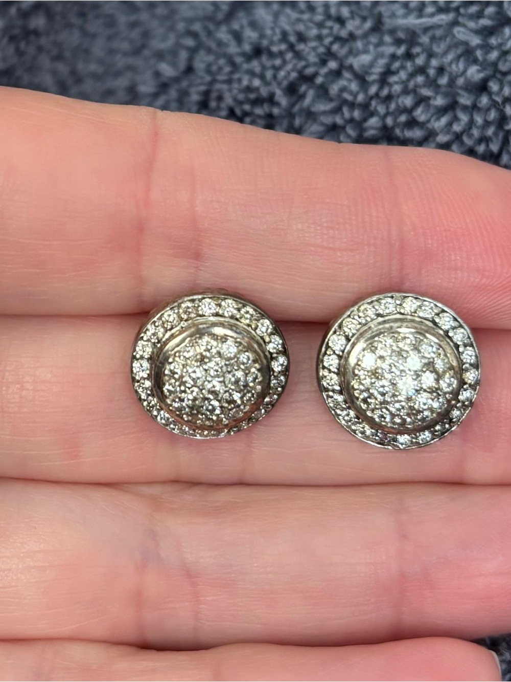 David Yurman Button Stud Earrings - Sterling Silver with Diamonds